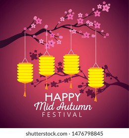 branches tree with flowers and lanterns hanging