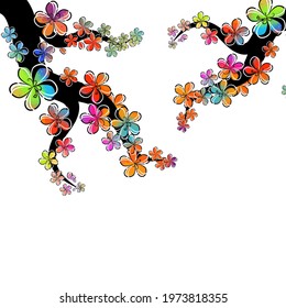 Branches of a tree with multicolored flowers. Vector illustration