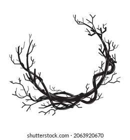 Branches tree roots frame woodcut vintage Line art. clip art vector illustration.