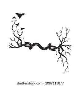 Branches tree roots frame woodcut vintage Line art. clip art vector illustration.
