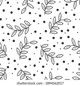 Ramas de árboles con bayas sobre un fondo blanco. Composición textil natural. Impresión monocromática de primavera. Ilustración vectorial. Colección romántica.
