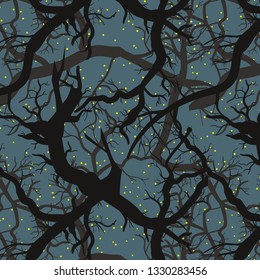 branches of trees and starry night background - seamless vector pattern - abstract nature