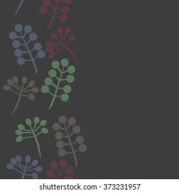 Branches, twigs,  floral pattern, doodles, ellipses, seamless, vertical, copy space. Hand drawn.