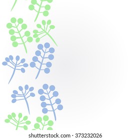 Branches, twigs,  floral pattern, doodles, ellipses, vertical, copy space. Hand drawn.