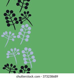 Branches, twigs,  floral pattern, doodles, ellipses, seamless, vertical, copy space. Hand drawn.