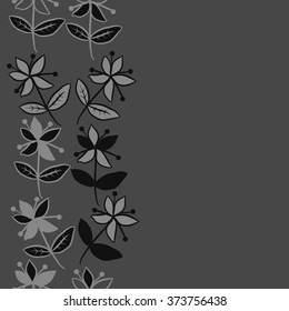 Branches, twigs,  floral pattern, doodles, ellipses,flowers, leaves, seamless, vertical, copy space. Hand drawn.