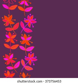 Branches, twigs,  floral pattern, doodles, ellipses,flowers, leaves, seamless, vertical, copy space. Hand drawn.