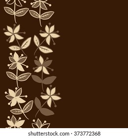 Branches, twigs,  floral pattern, doodles, ellipses,flowers, leaves, seamless, vertical, copy space. Hand drawn.