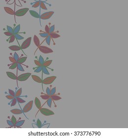 Branches, twigs,  floral pattern, doodles, ellipses,flowers, leaves, seamless, vertical, copy space. Hand drawn.