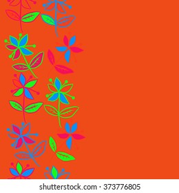 Branches, twigs,  floral pattern, doodles, ellipses,flowers, leaves, seamless, vertical, copy space. Hand drawn.