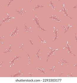 Branches and twigs with foliage, elegant flowers with leaves and leafage. Nature ornament, stem of plants, shrubs or bushes. Seamless pattern, wallpaper print or background. Vector in flat style