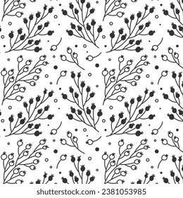 Ramas de bayas de invierno. Patrón botánico sin costuras dibujado a mano. Ornamento de Navidad para el diseño de tejidos, papel, textiles, envolturas, papel pintado. Diseño invernal. Ilustración del vector