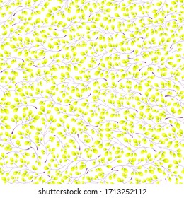 Branches with yellow and green leaves on a white background. Seamless Vector illustration. Stylish background with graphic leaves. 