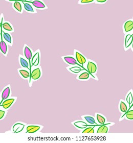  Branches,leaves, doodles,dashed lines, tags  seamless pattern. Hand drawn.