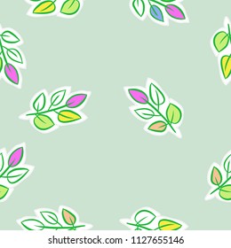  Branches,leaves, doodles,dashed lines, tags  seamless pattern. Hand drawn.