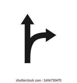 Branching arrow flat vector icon isolated on white. 