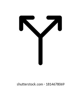 Branching arrow two way arrow flat vector icon, Road direction symbol on white background Simple choice icon in black Vector illustration for graphic design, Web, UI, mobile app, brochure, pamphlet