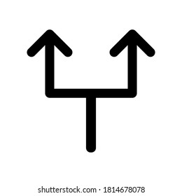 Branching arrow two way arrow flat vector icon, Road direction symbol on white background Simple choice icon in black Vector illustration for graphic design, Web, UI, mobile app, brochure, pamphlet