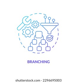 Branching blue gradient concept icon. Software configuration management. Source control strategy abstract idea thin line illustration. Isolated outline drawing. Myriad Pro-Bold font used