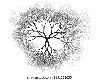 Rede ramificada ou árvore vista acima. Projeto algorítmico fractal binário.