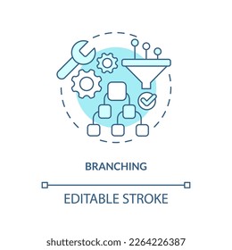 Branching turquoise concept icon. Software configuration. Source control strategy abstract idea thin line illustration. Isolated outline drawing. Editable stroke. Arial, Myriad Pro-Bold fonts used