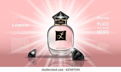 Brand 3D cosmetic vector illustration perfume premium product for woman vintage