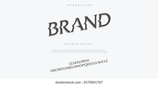 Brand Abstract Fashion font alphabet. Typography typeface uppercase lowercase and number. vector illustration