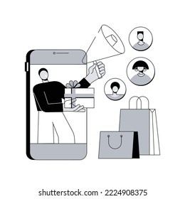 Ilustración vectorial de concepto abstracto de marca. Abogado de marca, marketing digital, internet, estrategia de promoción de marca, creación de imágenes positivas, comentarios en medios sociales metáfora abstracta.