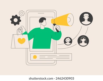 Brand advocate abstract concept vector illustration. Brand attorney, digital marketing, internet, trademark advocacy strategy, positive image creation, social media comments abstract metaphor.