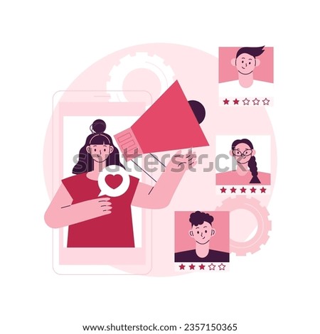Brand advocate abstract concept vector illustration. Brand attorney, digital marketing, internet, trademark advocacy strategy, positive image creation, social media comments abstract metaphor.