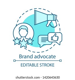 Brand advocate concept icon. Referral marketing idea thin line illustration. Positive feedback, influencer review, recommendation. Word of mouth. Vector isolated outline drawing. Editable stroke