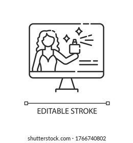 Brand ambassador pixel perfect linear icon. Celebrity in advertising campaign. Brand image. Thin line customizable illustration. Contour symbol. Vector isolated outline drawing. Editable stroke