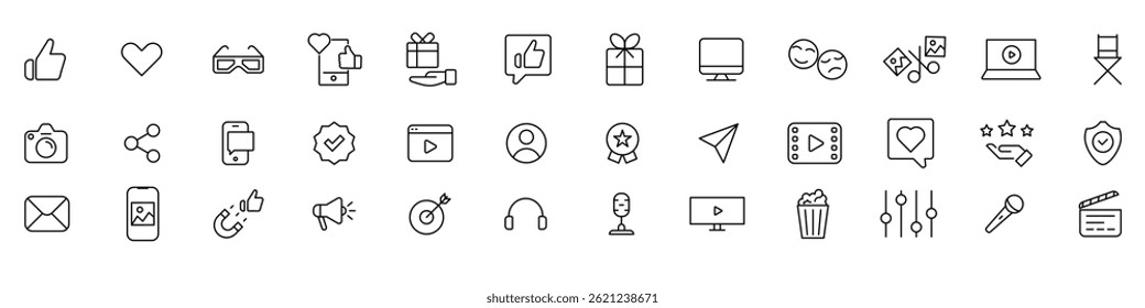 Embaixador de marca, pr e público influenciam editável traçado contorno ícones conjunto isolado no fundo branco plana vetor ilustração. Pixel perfeito.