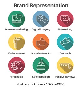 Brand Ambassador & Spokesperson Icon Set with Networking, Social, and bullhorn images