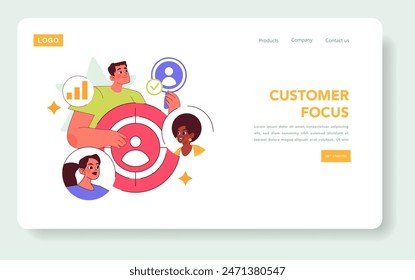 Brand authenticity concept. Engaging illustration of a diverse team enhancing customer focus. Collaboration for client satisfaction. Vector illustration.