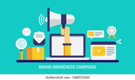 Brand awareness campaign - Business branding and marketing, advertising, flat vector conceptual banner illustration