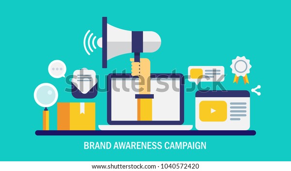 Brand\
awareness campaign - Business branding and marketing, advertising,\
flat vector conceptual banner\
illustration