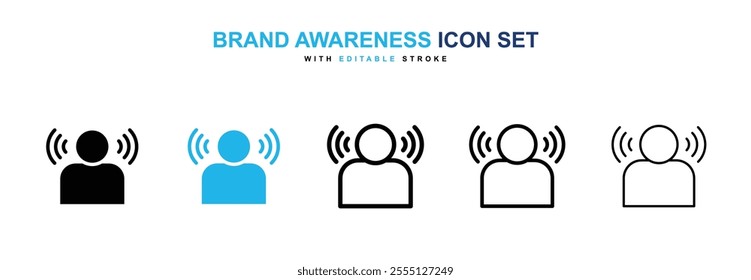 Brand awareness icon collection in black and blue colors