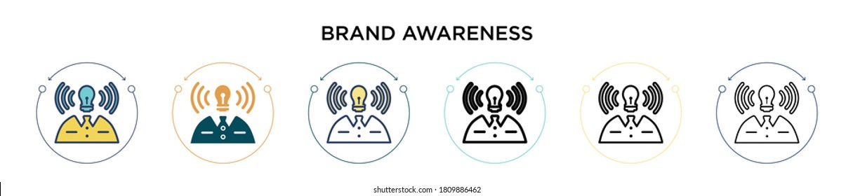 Brand awareness icon in filled, thin line, outline and stroke style. Vector illustration of two colored and black brand awareness vector icons designs can be used for mobile, ui, web