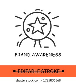 Brand awareness line icon. Innovation product, creative idea.Way of attracting customers.Isolated linear vector business illustration.Editable stroke
