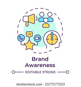 Brand awareness multi color concept icon. Communication types. Marketing, promotion. Round shape line illustration. Abstract idea. Graphic design. Easy to use in infographic, presentation