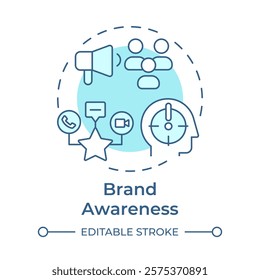 Brand awareness soft blue concept icon. Communication types. Marketing, promotion. Round shape line illustration. Abstract idea. Graphic design. Easy to use in infographic, presentation