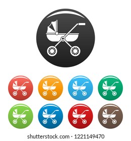 Brand baby pram icons set 9 color vector isolated on white for any design