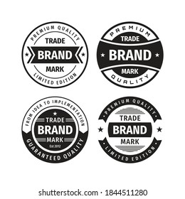 Brand badges set. Trade mark template logos design. Vintage retro emblem collection. Concept labels in black & white colors. 