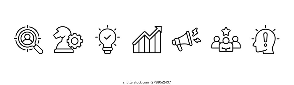 Brand banner web icon vector illustration concept with icons of target market, strategy, innovation, marketing, advertising, customers, and awareness