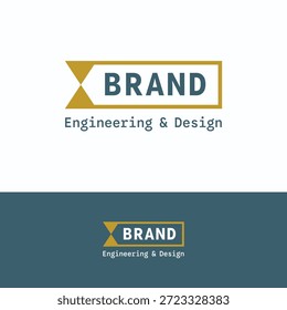 Brand blue yellow logotype. Flat x frame engineering design letter logo. 