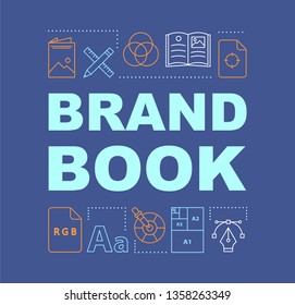 Brand book word concepts banner. Brand concept, attributes description. Official company document. Presentation, website. Isolated lettering typography idea, linear icons. Vector outline illustration