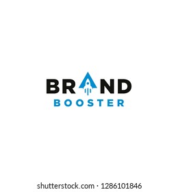 Brand booster typography logo vector with rocket element