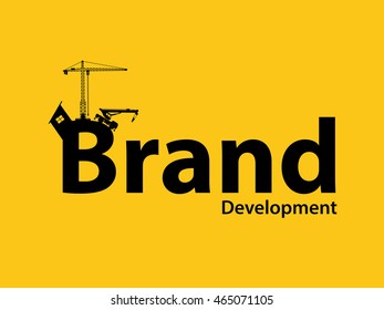 Brand Branding Development Illustration With Sillhouette Text With Crane Bulldozer And Construction Theme