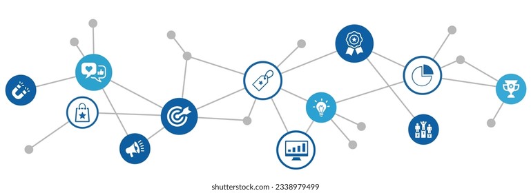 Brand and branding vector illustration. Abstract concept with connected icons related to brand recognition, customer loyalty or brand identity.